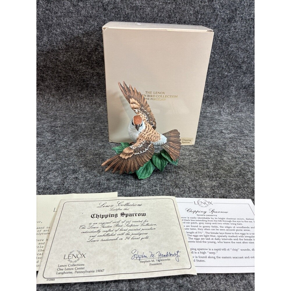 Vtg Lenox Chipping Sparrow Figurine Garden Bird Collection Fine Porcelain w Box